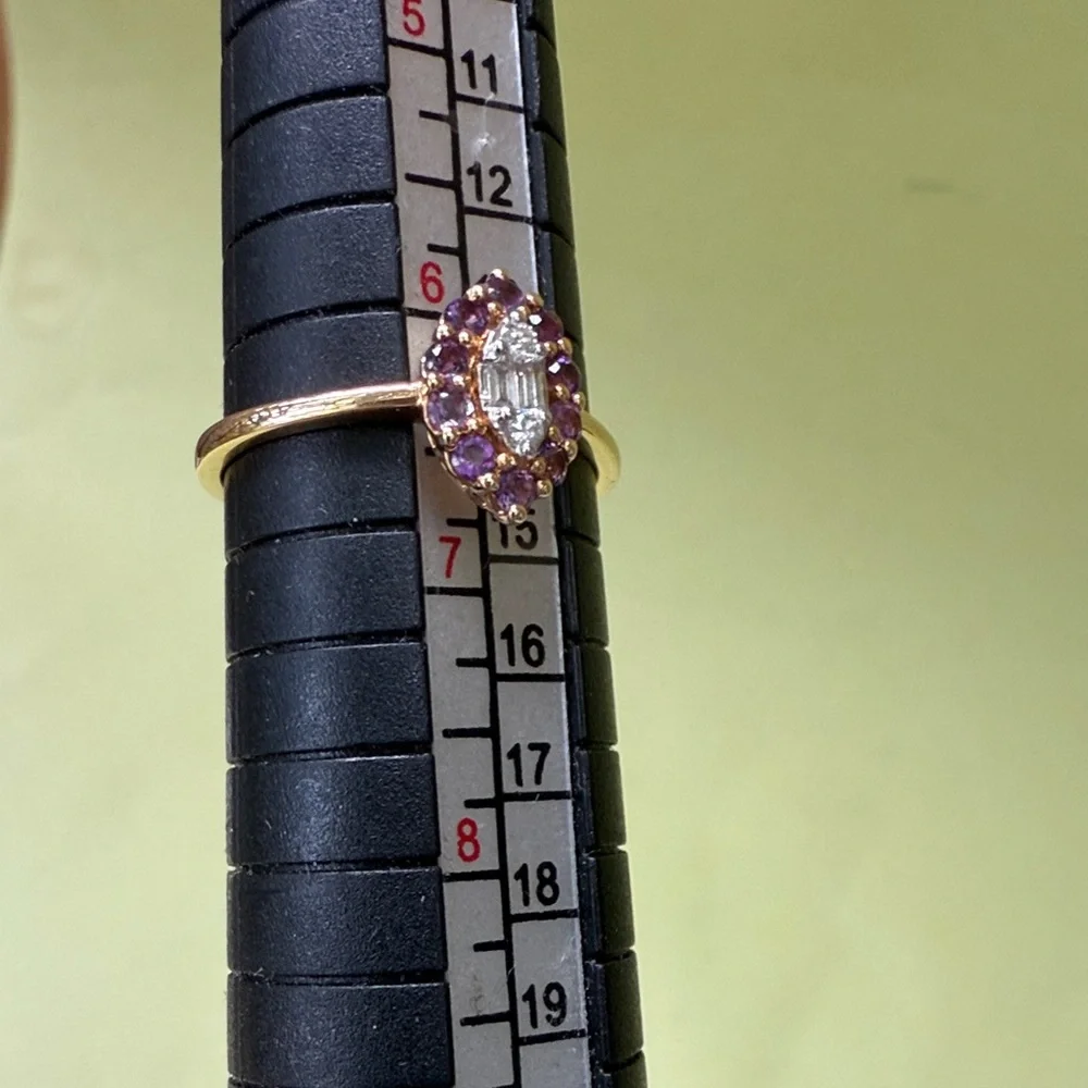 New in box 18K Gold Natural Diamonds and Natural Amethyst Gemstone Ring